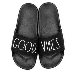 RAE DUNN Good Vibes Slides Black 8